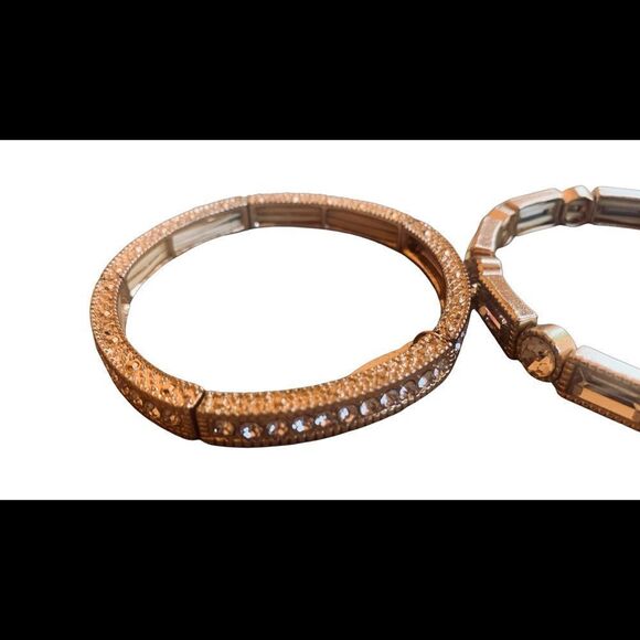 3 Piece Set White Gold-Tone Stretch Bracelets Rhinestone Crystals One Size Gift! - Picture 3 of 8